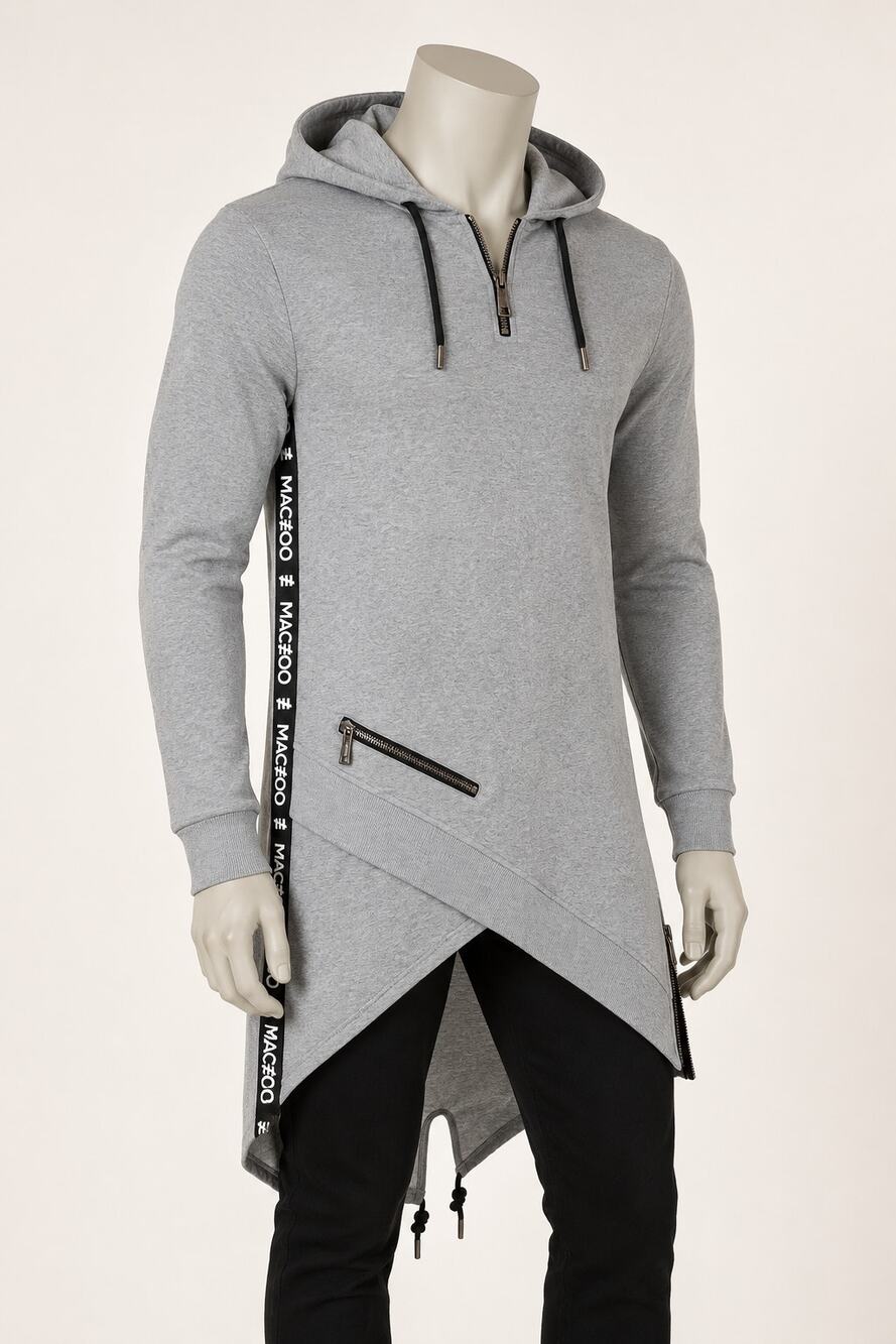 Maceoo Meticulously Engineered Asymmetric Zip Hoodie Tunic Mens Sz 2/S Grey